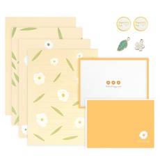 리드홈 파스텔 예쁜 편지봉투 2p + 편지지 4p + 팬턴트 2p + 스티커 2p + 실사리띠 2p 세트, 버터옐로우, 1세트