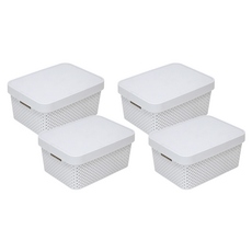 Sense2030 蓋子籃子收納箱, 灰色，中號(23.5 x 33 x 16.8 cm）, 4個