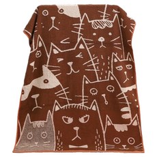 星紅織品 可愛胖胖貓雙面圖案浴巾-咖啡色 100%純棉 70x140 公分, 1條