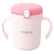 VIIDA Soufflé 吸管型抗菌不鏽鋼學習杯, 甜心粉, 330ml, 1個