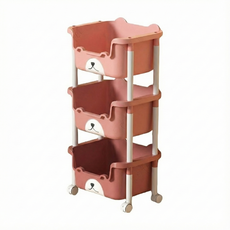 妃妃嚴選 熊熊收納推車 有滑輪, 粉色, 3層