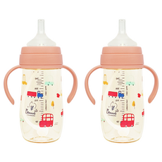 밥독 국내 제조 PPSU 뛰뛰빵빵 빨대컵, 코랄핑크, 2개, 270ml