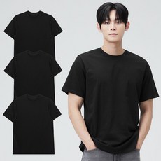 BASE ALPHA ESSENTIALS 男女適穿30支棉素色短袖T恤3件組, 黑色, 3件
