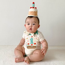 韓國 ikii 嬰幼兒週歲生日慶祝禮物連身衣 + 蛋糕帽套裝 短袖 禮品包裝 + 購物袋