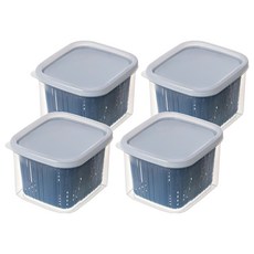 大容量分隔收納保鮮盒 4入 瀝水隔層 間距可調, 藍色, 1組