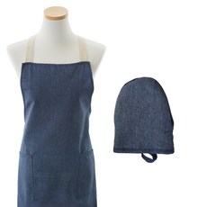 PRELUDE 素色牛仔布圍裙+廚房手套, 混色, 1套