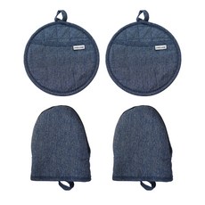 PRELUDE 牛仔布廚房隔熱手套 2入+隔熱鍋墊 2入, 混色, 1套