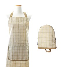 PRELUDE 格紋廚房圍裙+格紋隔熱手套, 象牙, 1套