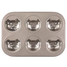 Hanomad 小豬瑪德蓮模具烤盤 6格 金色, 1個