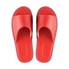 皮頭層牛皮顆粒氣墊防滑室內拖 LS16, 紅色, 1雙