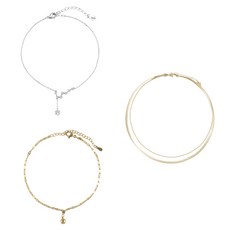 디아더컬러 체인 큐빅 드롭 + 스케이크 두줄 + 미니멀 방울 발찌 주얼리 선물 세트