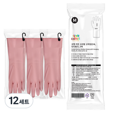 코멧 키친 고리형 고무장갑, 인디핑크, 중(M), 12세트
