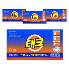 테크 간편 시트세제 일반드럼 겸용 후레쉬 브리즈향, 36개입, 4개