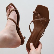 dangolunni 女款方頭繫帶夾腳5公分穆勒拖鞋 Yonita, 250, 棕色