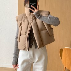 Elsso 女款立領側抽繩短版鋪棉背心