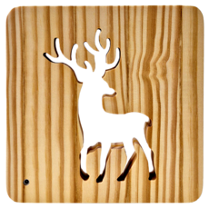 aibo 暖心鏤空原木USB LED小夜燈，線控開關，原木工藝，精細鏤空雕刻, 麋鹿