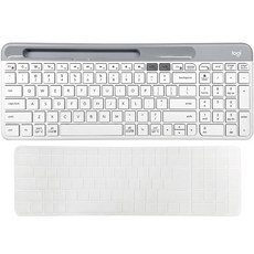 로지텍 K580 슬림 멀티 디바이스 Bluetooth 무선 일반형 키보드 + 무지 반투명 키스킨 세트, 오프 화이트, YR0074