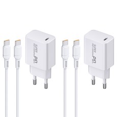 YINTO c타입 고속 충전기 25W PD3.0 PPS + C to C 1.5m 100w 케이블 세트, 2세트, 화이트