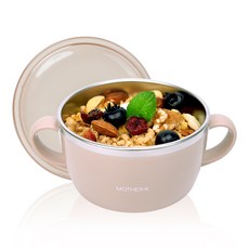 마더케이 국내제조 스테인리스 볼 + 뚜껑 유아동 그릇 세트, 베이지, 1세트