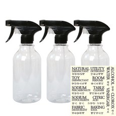 ROMANTIC NOVEMBER 噴霧器 無字樣 520ml 3入 + 新版噴霧器貼紙, 透明 + 黑色噴頭, 1套