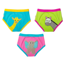 ZOOCCHiNi 女童 學習尿布褲 2~3歲 3件, 可愛動物 粉 + 藍 + 綠色, 1組