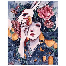 로디즌 명화 그리기 DIY 세트 40 x 50 cm, 토끼가면 소녀, 1개