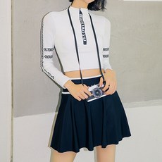 CocoDream The Line 半拉鍊防曬衣 + 喇叭裙泳裝套裝 1110, 白色