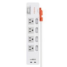 PowerSync 群加 45度斜角插頭延長線 TR829018A 白色 2P + 3P 4開8插 + 2孔 Type-C 36W 快充, 1個