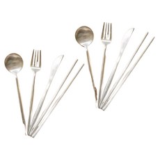 蝸牛生活 Cuisine de Maman 經典餐具 2人組, 1套, 勺子 2p + 筷子 2p + 叉子 2p + 刀 2p, 啞光銀