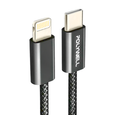 POLYWELL 寶利威爾 Type-C To Lightning PD編織快充線 3A PW15-W45-M935, 3m, 黑色, 1條