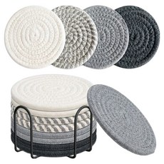 Y-Hop 棉質茶杯墊 8入 + 鐵製框架, 灰色, 1套