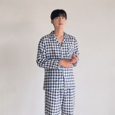 어나더디 남성용 통기성 모노 체크 긴팔잠옷