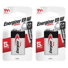 Energizer 勁量 9伏特鹼性電池, 1顆, 2顆