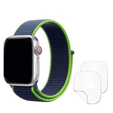 디씨네트워크 애플워치 스포츠루프 스트랩 42 / 44 / 45 / 49 mm + 우레탄 풀커버 보호필름 44mm 2p 세트, 형광네이비(스트랩), 1개