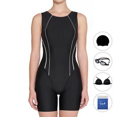 quaro 女用U背三分大尺碼泳裝 + 泳帽 + 泳鏡 + 胸墊 + 防水袋組合 ILF967S