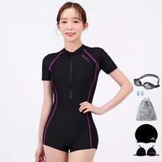 아쿠아티카 여성용 반팔 원피스 2부 수영복 AQA27513 + 일반용수경 6종세트