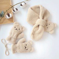 woojooi 絨毛熊圍巾 + 手套組