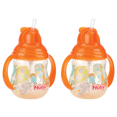 Nuby Click It重力球吸管學習杯, 橘色, 270ml, 2個