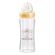 PiYOPiYO 黃色小鴨 媽咪乳感寬口徑晶鑽奶瓶 玻璃奶瓶耐高溫不易破裂 採用媽咪乳感奶嘴防脹氣設計 安全無毒矽膠材質, 黃色, 280ml, 1個