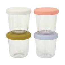 Dailylike Bonbon 幼兒副食品刻度玻璃保鮮罐, 210ml, 淺灰色+粉橘色+橄欖綠+灰藍色, 4個