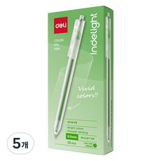 델리 반투명 노크식 컬러 중성 젤펜 0.5mm 12p, 옐로우그린, 5개