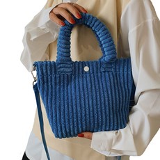 Sayaka 紗彌佳 日系小春日和純色質感燈芯絨材質肩背手提二用包, 藍色