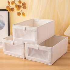 星森 亞麻透明窗布料折疊收納箱, 象牙白, 6個