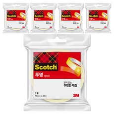스카치 다용도 테이프 리필 18mm x 20m, 투명, 5개