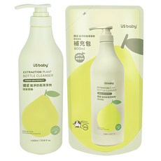 US baby 優生 植淨奶瓶清潔劑套裝, 清新西柚, 溫和呵護雙手, 輕鬆沖洗無殘留, 環保配方, 1組