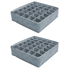 葉子小舖 竹炭纖維內衣小物收納盒 30格, 2個, 灰色, 34 x 32 x 10 cm