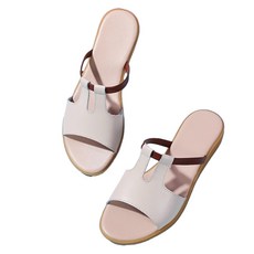 LIKEHOUSE 女款真皮牛皮戶外防滑涼拖鞋, 2.5CM鞋底厚度, 22~22.5cm, 米色