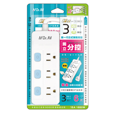 Dr.AV 聖岡科技 3切3插3P節能延長線 獨立分控開關 90度L型超薄平貼式插頭, 1.8m, 白色, 1個