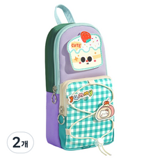 아트조이 디저트 체크포켓 세로 대용량 다용도 필통, 그린, 2개