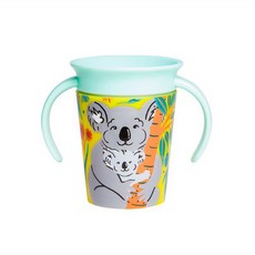 munchkin 滿趣健 360度繽紛防漏練習杯, 榮獲2021年紅點設計獎, 美國牙醫推薦, 360度輕鬆抿杯緣喝水, 360度自動鎖水, 自動密封不漏水, 綠色無尾熊, 1個